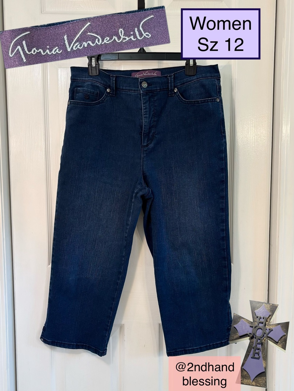 VGUC Gloria Vanderbilt Amanda Capri Jeans, Women Sz 12, Indigo Denim Cropped